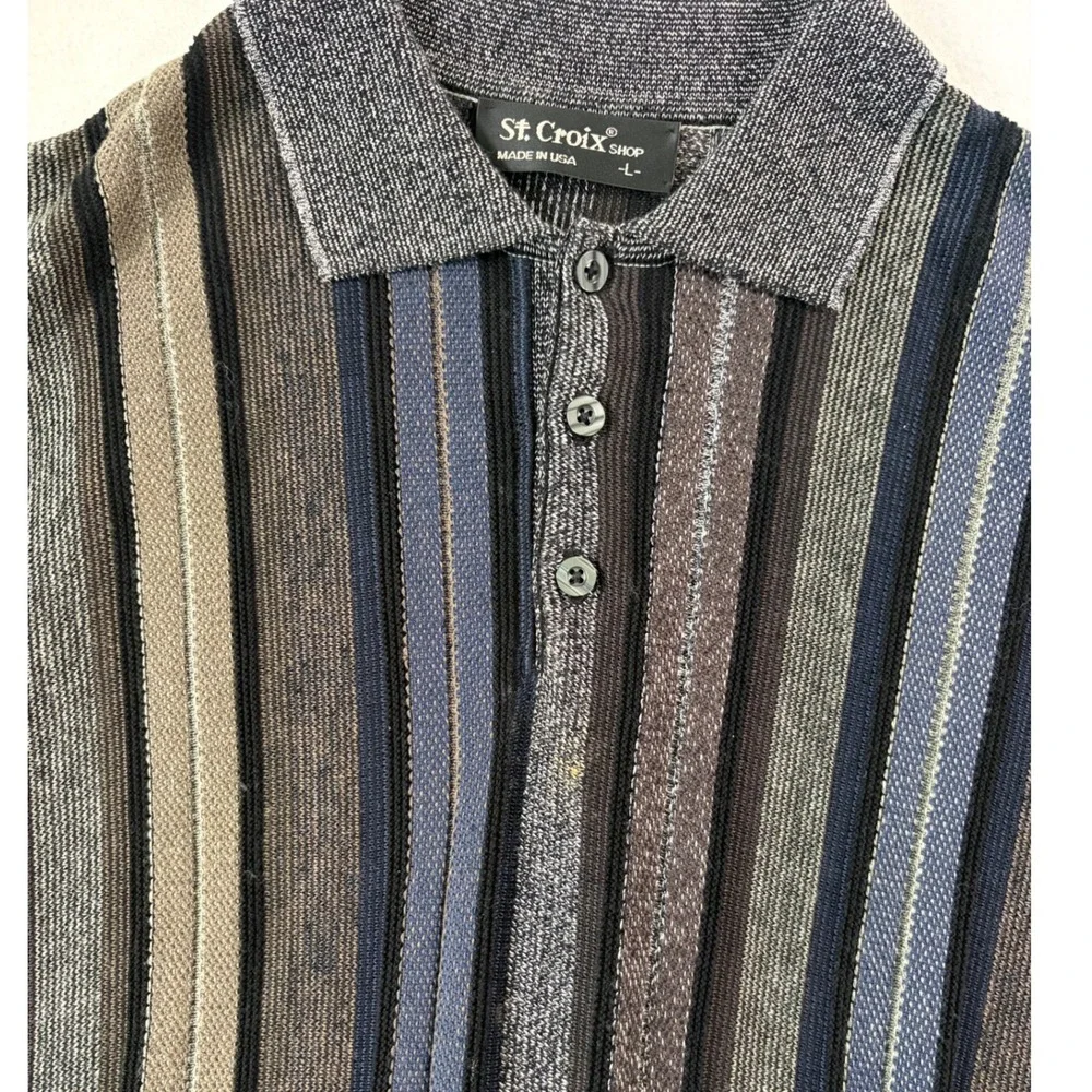St. Croix Shop Mens Vertical Stripe Luxury Knit Polo Sweater L Old‎ Money USA